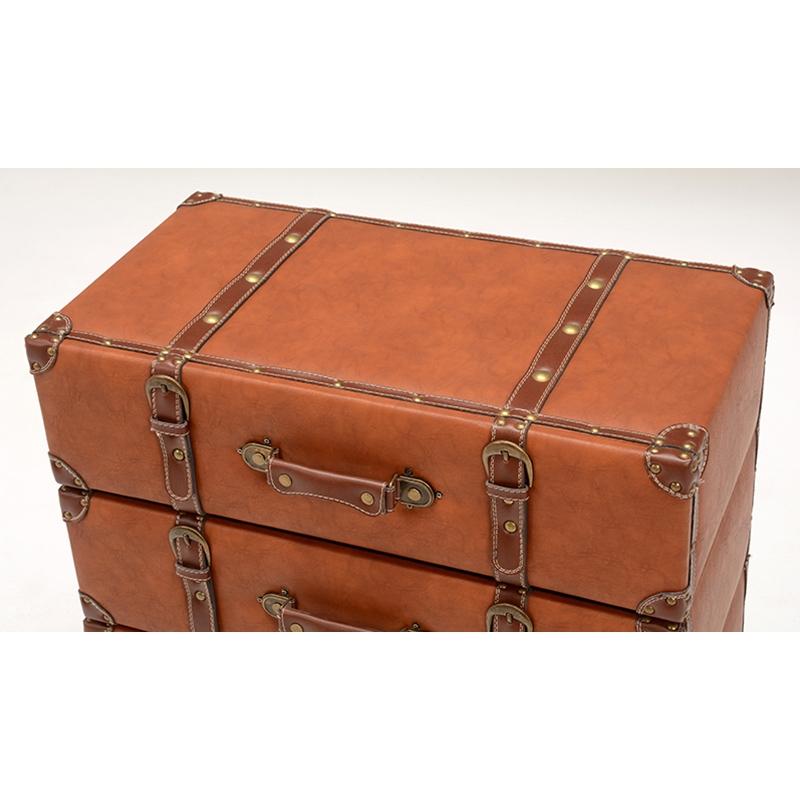 トランク型 チェスト 4段 トランク収納 合成皮革 収納家具 衣類収納 小物収納 デザイン MCH-6014LBR |  | 02