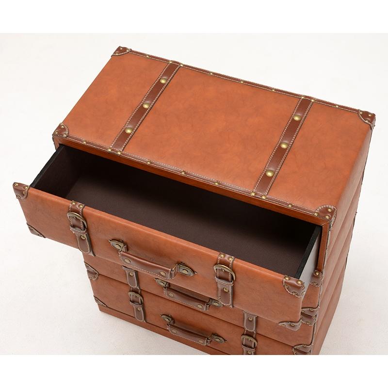 トランク型 チェスト 4段 トランク収納 合成皮革 収納家具 衣類収納 小物収納 デザイン MCH-6014LBR |  | 03