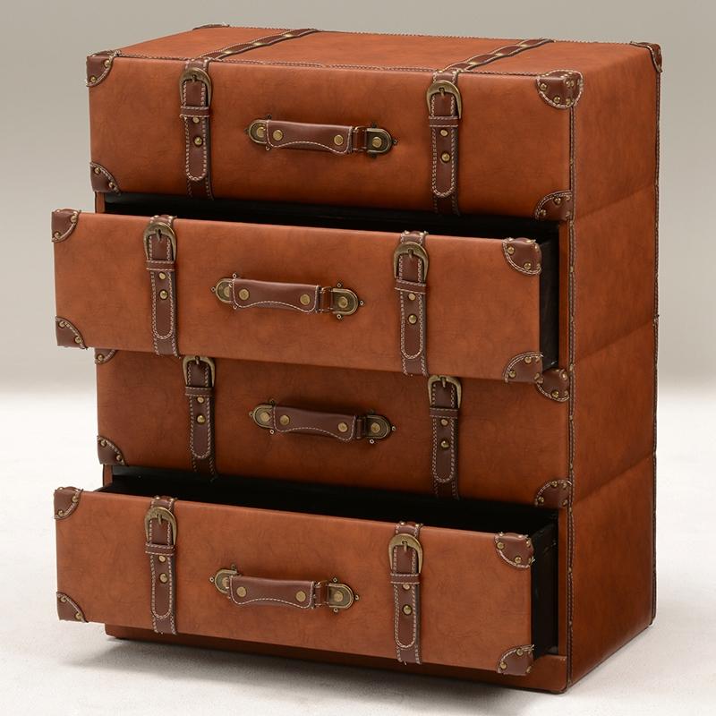 トランク型 チェスト 4段 トランク収納 合成皮革 収納家具 衣類収納 小物収納 デザイン MCH-6014LBR |  | 04