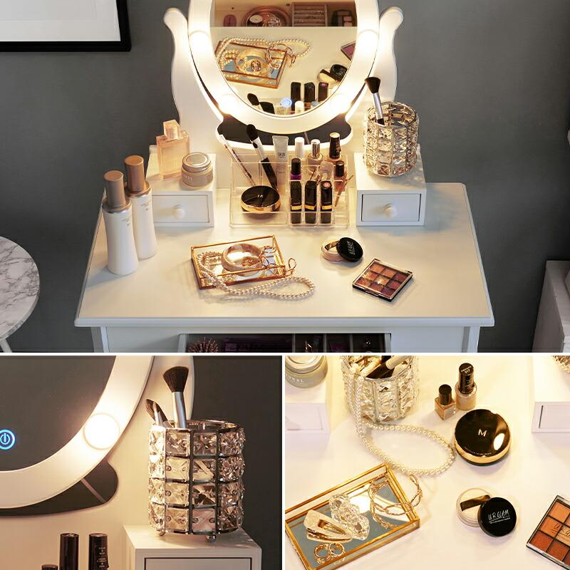 ドレッサー セット デスク 3面鏡 女優ライト LEDおしゃれ かわいい アンティーク 椅子付き 化粧台 鏡 可愛い スリム 白 収納 机 テーブル 姫系 木製 MD-6727 |  | 02