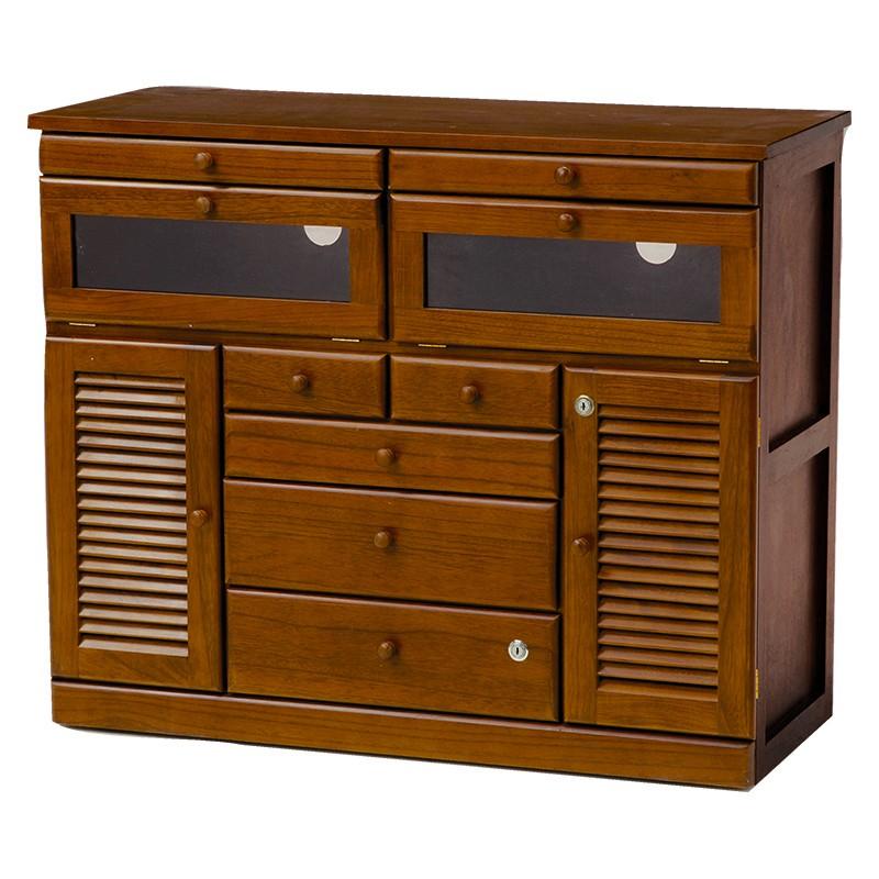 キャビネット 鍵付き 幅96cm 隠しキャスター付き キッチン ラック シェルフ 収納家具 収納棚 MFX-8202BR | 