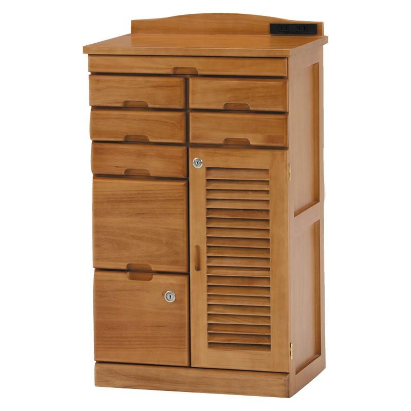 キャビネット 鍵付き 幅48cm 隠しキャスター付き コンセント付きラック シェルフ 引き出し 扉付き 収納家具 収納棚 MFX-8207LBR | 