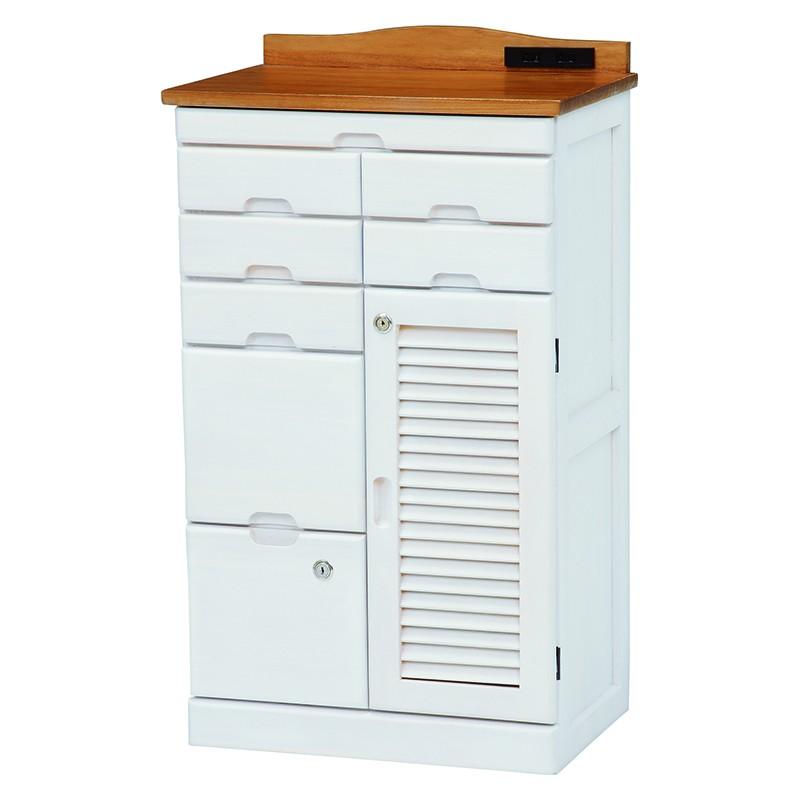 キャビネット 鍵付き 幅48cm 隠しキャスター付き コンセント付き ラック シェルフ 扉付き 収納家具 収納棚 MFX-8207NW | 