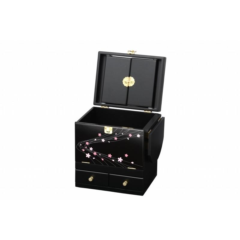 コスメボックス 蒔絵 ドレッサー 三面鏡 化粧 コスメケース メイクボックス コスメ収納 女性 メイク 漆  誕生日 MUD-61BK |  | 01