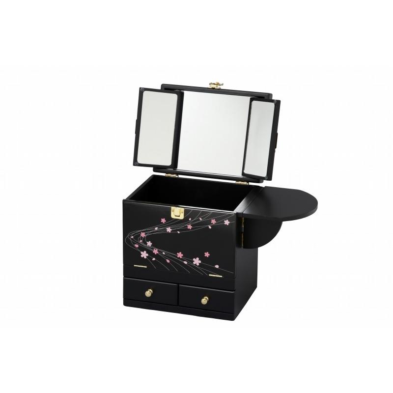 コスメボックス 蒔絵 ドレッサー 三面鏡 化粧 コスメケース メイクボックス コスメ収納 女性 メイク 漆  誕生日 MUD-61BK |  | 02