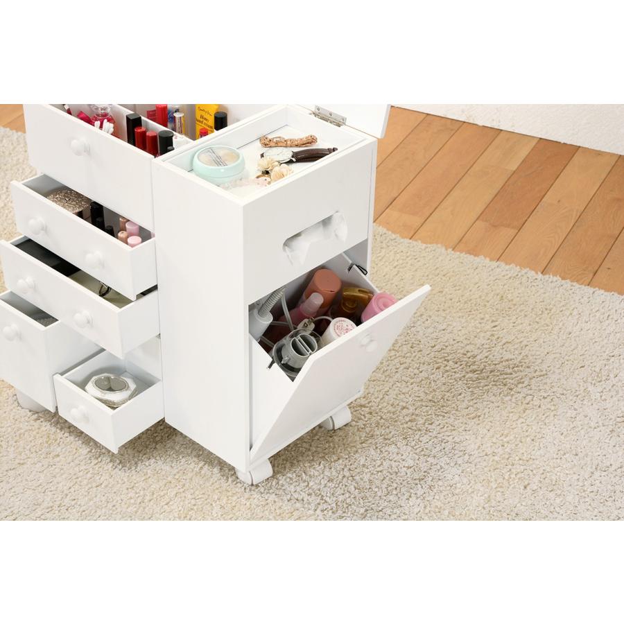 コスメワゴン キャスター 鏡 1面ドレッサー 鏡台ミラー 完成品 メイクボックス MUD-6649 |  | 15