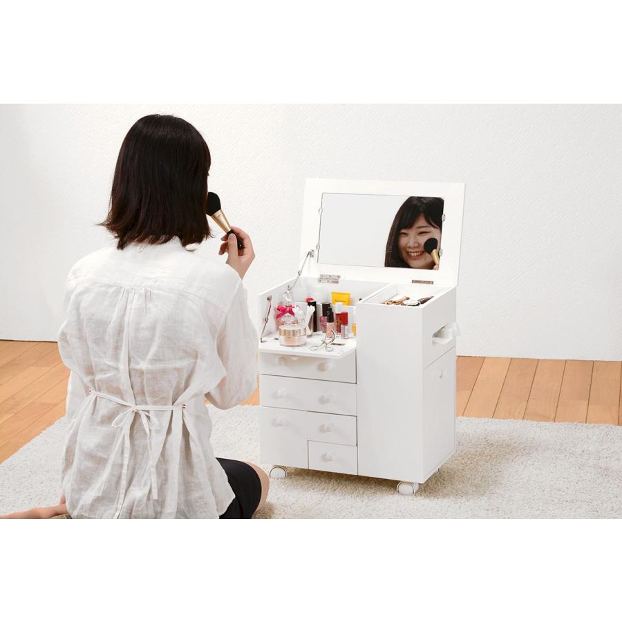 コスメワゴン キャスター 鏡 1面ドレッサー 鏡台ミラー 完成品 メイクボックス MUD-6649 |  | 09