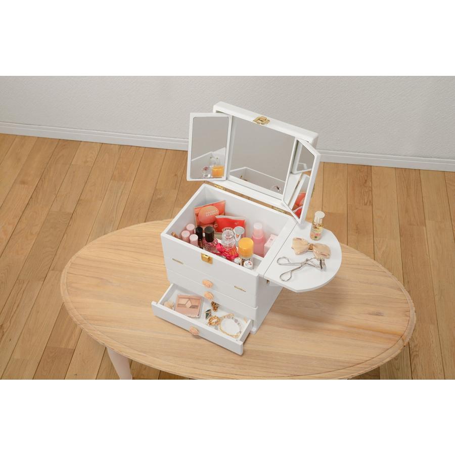 コスメボックス 化粧ボックス メイクボックス 完成品 ミラー付 三面鏡 ミニドレッサー ジュエリーボックス 化粧入れ  MUD-6830WH |  | 12