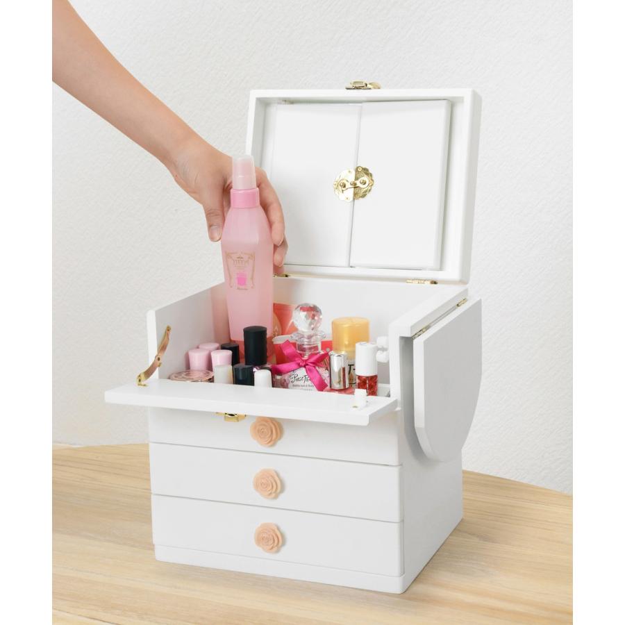 コスメボックス 化粧ボックス メイクボックス 完成品 ミラー付 三面鏡 ミニドレッサー ジュエリーボックス 化粧入れ  MUD-6830WH |  | 13