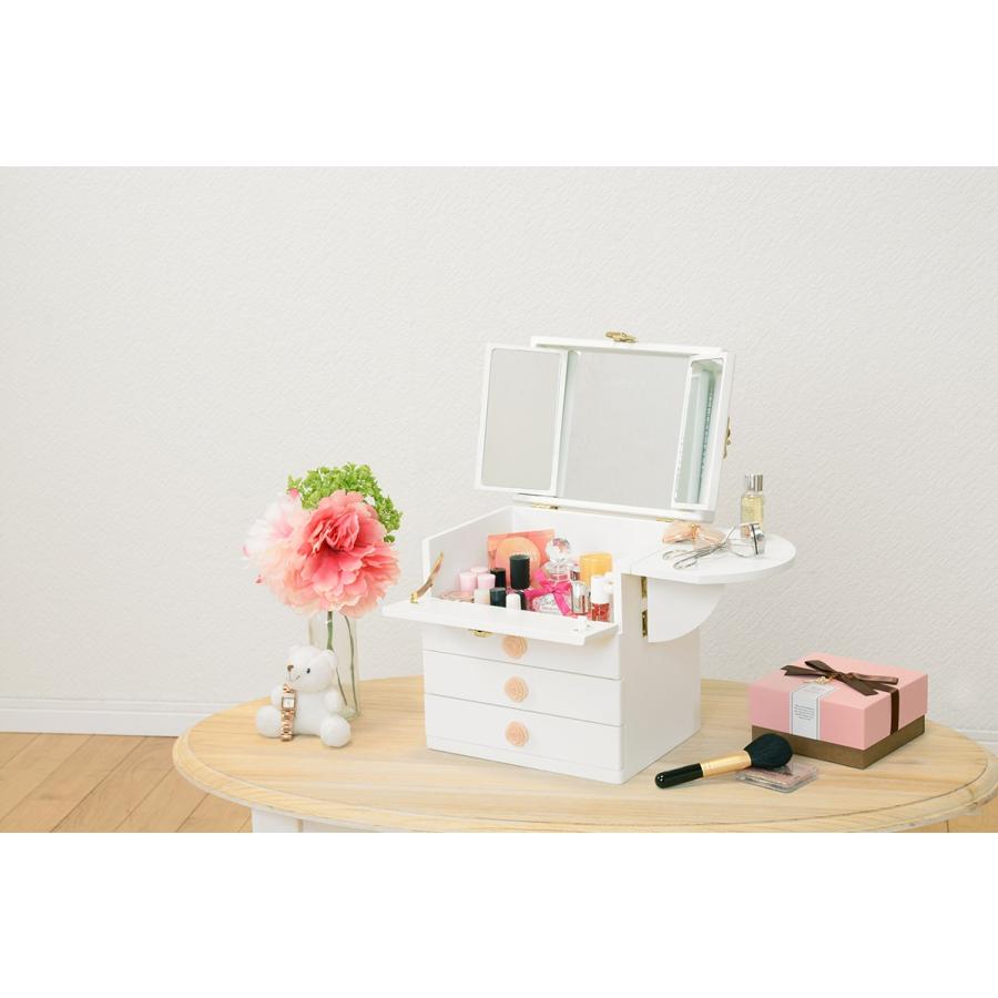 コスメボックス 化粧ボックス メイクボックス 完成品 ミラー付 三面鏡 ミニドレッサー ジュエリーボックス 化粧入れ  MUD-6830WH |  | 15