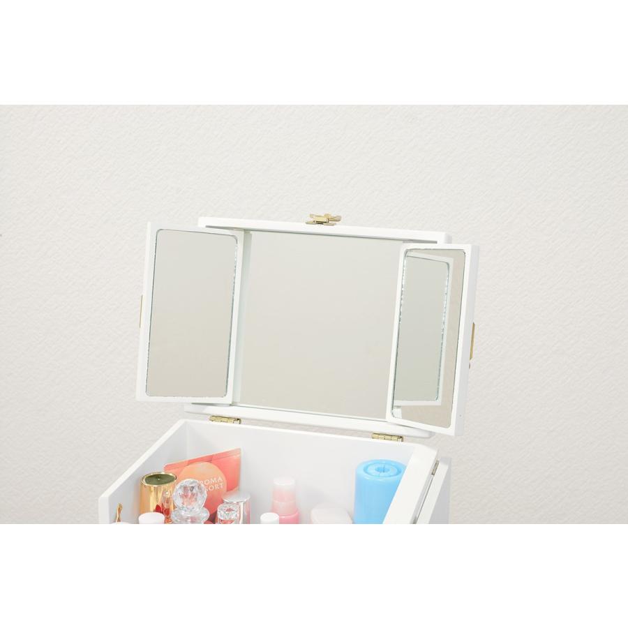 コスメボックス 化粧ボックス メイクボックス 完成品 ミラー付 三面鏡 ミニドレッサー ジュエリーボックス 化粧入れ  MUD-6830WH |  | 05