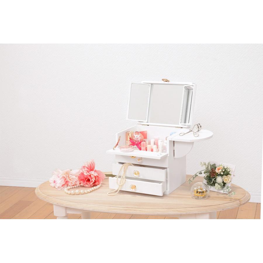 コスメボックス 化粧ボックス メイクボックス 完成品 ミラー付 三面鏡 ミニドレッサー ジュエリーボックス 化粧入れ  MUD-6835WH |  | 05