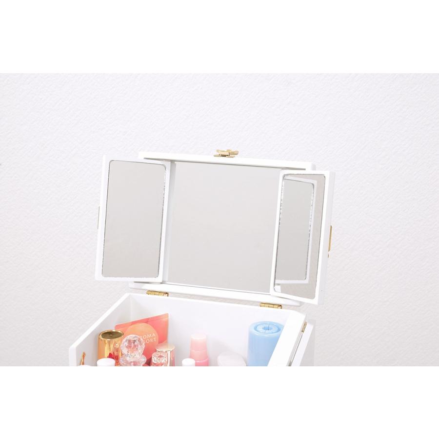 コスメボックス 化粧ボックス メイクボックス 完成品 ミラー付 三面鏡 ミニドレッサー ジュエリーボックス 化粧入れ  MUD-6835WH |  | 07