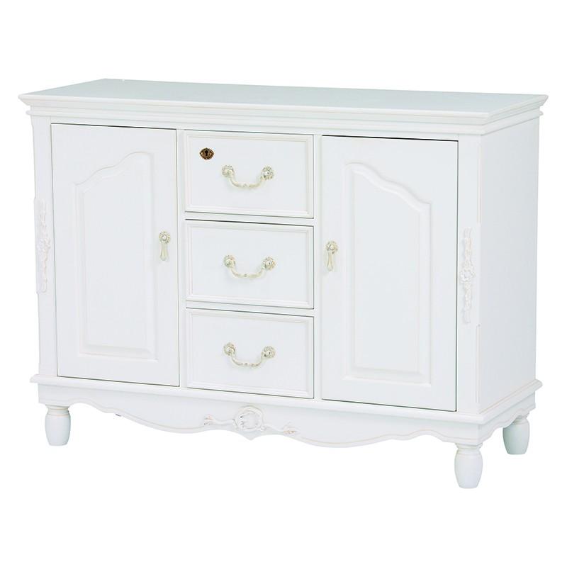 キャビネット 幅110cm ワイドキャビネット白 収納 棚 脚キャビネット 電話台 鍵  飾り台 飾り棚 北欧 白家具クラシック RCC-1583 | 