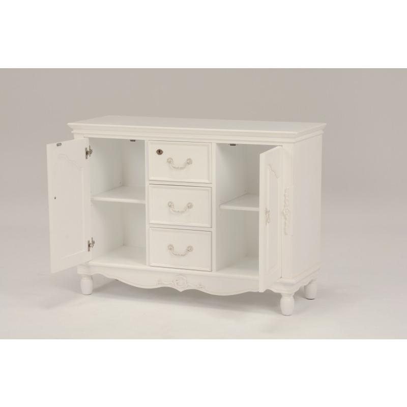 キャビネット 幅110cm ワイドキャビネット白 収納 棚 脚キャビネット 電話台 鍵  飾り台 飾り棚 北欧 白家具クラシック RCC-1583 |  | 01