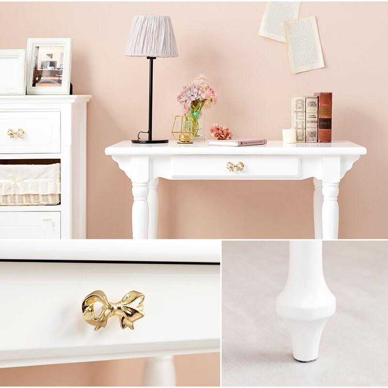 デスクテーブル 幅90 パソコンデスク おしゃれ かわいい プリンセス アンティーク ホワイト ワークデスク 作業台 引き出し収納 メイク台 高級感 RT-1688 |  | 03