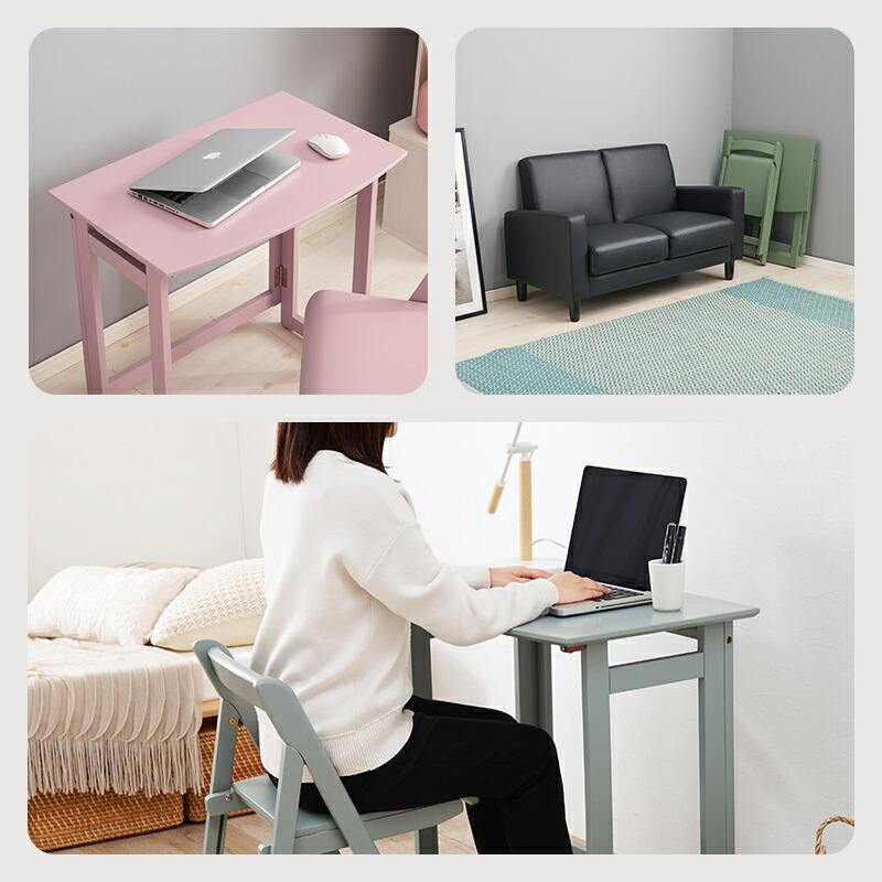 デスクチェアセット 折りたたみ おしゃれ コンパクト くすみカラー かわいい 韓国インテリア 木製 リビング学習 ワークデスク 椅子付き VCT-7799 |  | 04