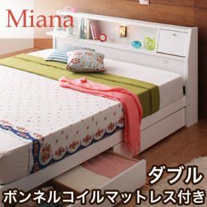 収納ベッド ダブル ヘッドライト付き ミニテーブル収納付き Miana ミアーナ ボンネルコイルマットレス付 日本製 マットレスセット 040103438 | 