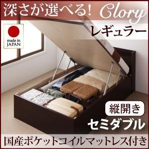 セミダブル 日本製 ガス圧 Clory クローリー レギュラー 縦開き 国産ポケットコイルマットレス付 跳ね上げベッド 収納ベッド マットレスセット 040106729 | 