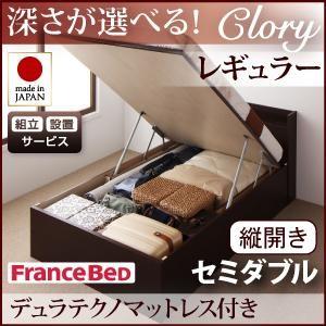 組立設置付 日本製 ガス圧 Clory クローリー レギュラー セミダブル 縦開き デュラテクノマットレス付 跳ね上げベッド 収納ベッド マットレスセット 040106744 | 