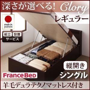 組立設置付 日本製 ガス圧 クローリー レギュラー シングル 縦開き 羊毛デュラテクノマットレス付 跳ね上げベッド 収納ベッド マットレスセット 040106749 | 