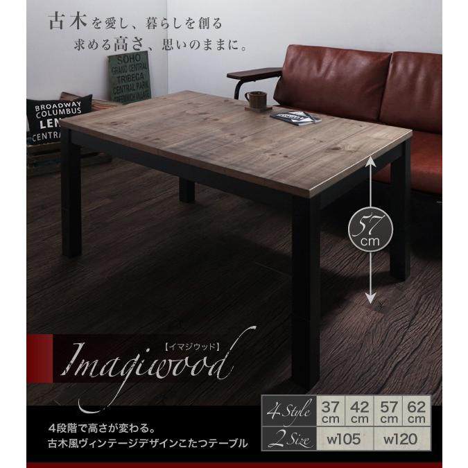 高さ四段階調整 ヴィンテージデザインこたつテーブル 4尺長方形(80×120cm)こたつのみ センターテーブル ローテーブル こたつ本体 | 