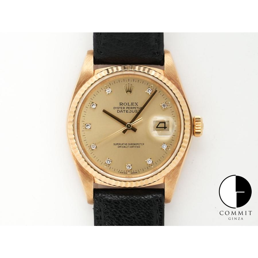 ロレックス デイトジャスト Ref.16018 イエローゴールド シャンパンx10Pダイヤ文字盤 革ベルト | デイトジャスト