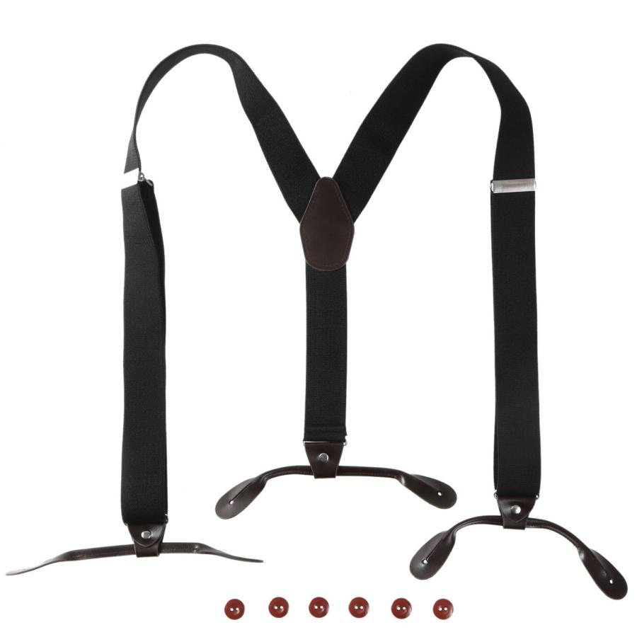 haoa ボタン式 サスペンダー カジュアル ズボンつり 幅広 長さ調節可能 吊りバンド ボタン型 Y型 ショルダーサスペンダー 3.5cm幅 ボタン６個付き |  | 01