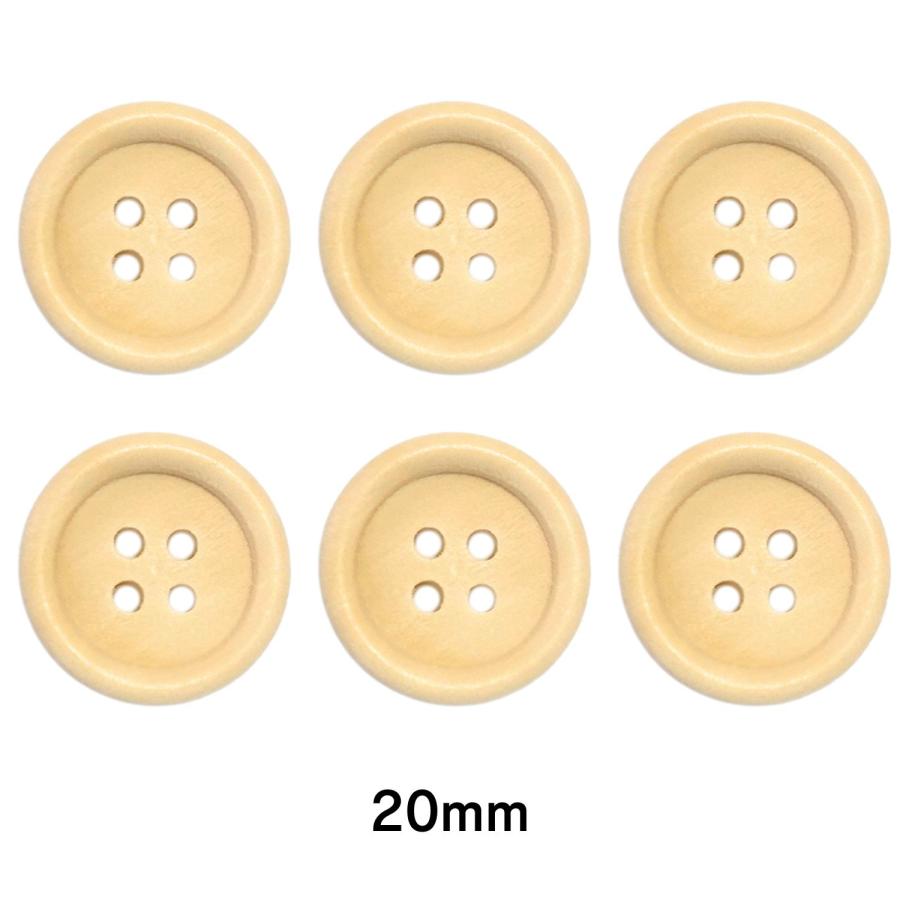 haoa 木製 ボタン 6個セット 直径15mm 18mm 20mm 4つ穴ボタン 純木製