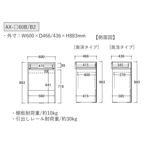 綾野製作所 幅60cm 下キャビネット 引出し+オープン AX-色60B(2) BASIS