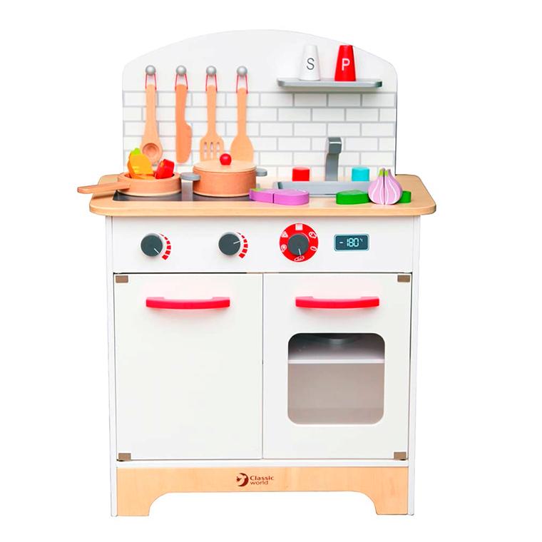 【数量限定｜食材おまけ入り】木のおもちゃ ままごと ClassicWORLD クラシックワールド シェフズ キッチンセット 3歳 ごっこ遊び 木製玩具 知育玩具 おうち時間の画像