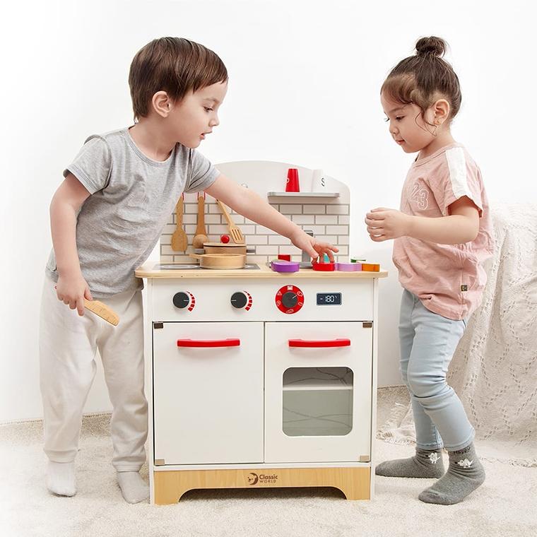 【数量限定｜食材おまけ入り】木のおもちゃ ままごと ClassicWORLD クラシックワールド シェフズ キッチンセット 3歳 ごっこ遊び 木製玩具 知育玩具 おうち時間の画像