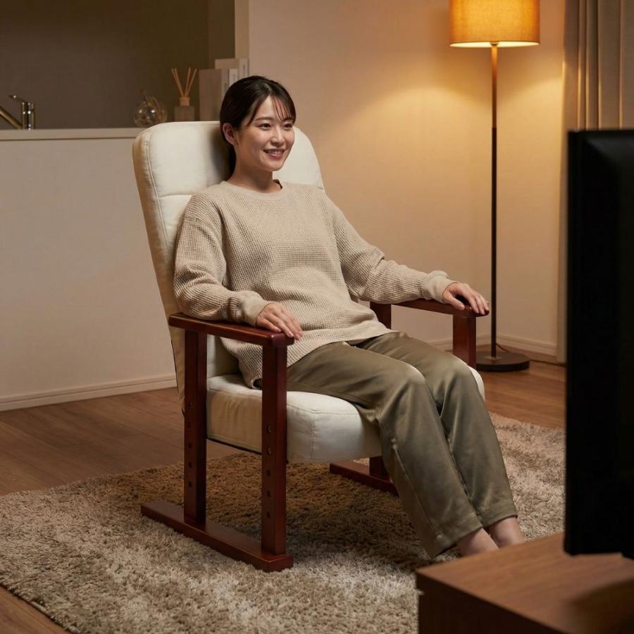 高座椅子 高齢者 リクライニングチェア 木肘 高さ調整 折り畳み 一人用