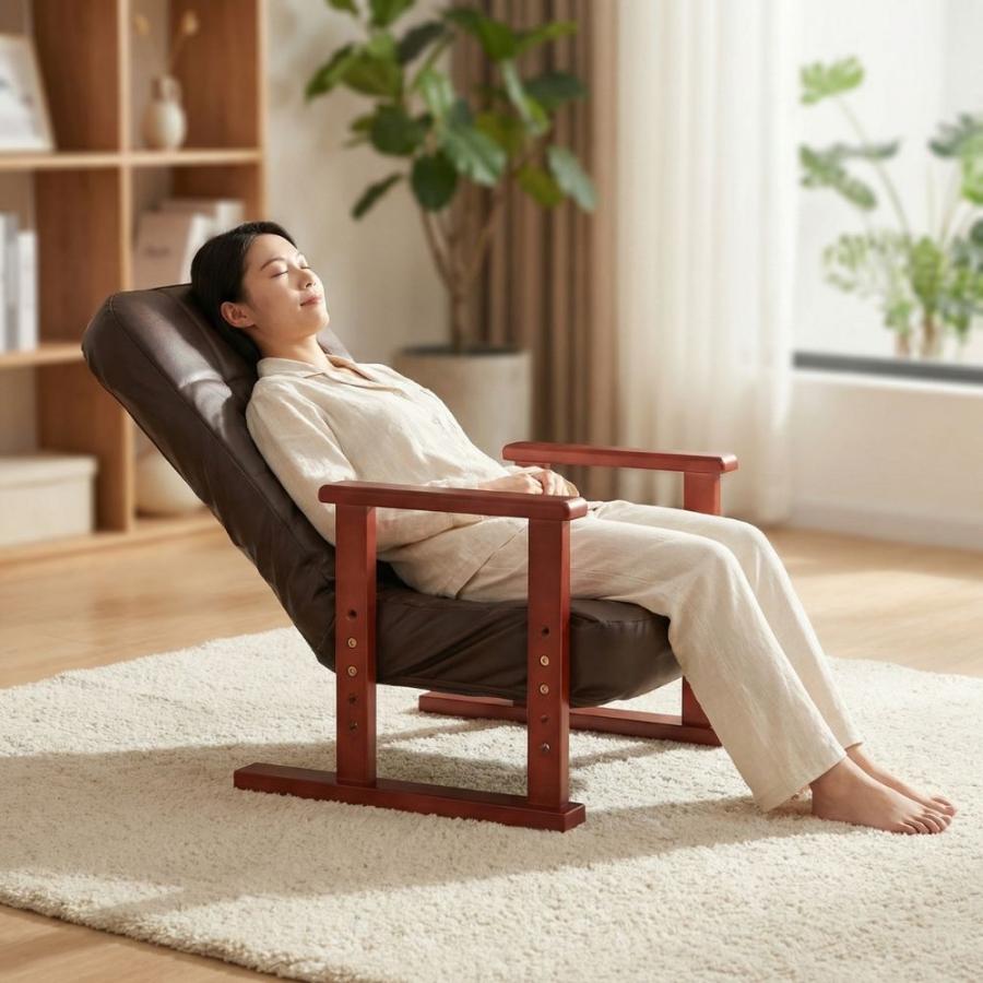 高座椅子 高齢者 リクライニングチェア 木肘 高さ調整 折り畳み 一人用