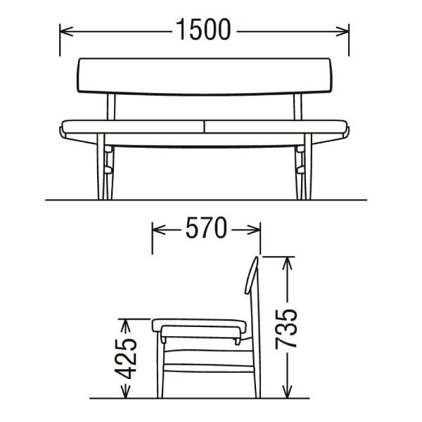 【開梱設置付】 カリモク家具 CU7253 T N C J 長椅子 幅150cm ブラックチェリー材 合成皮革 布 布張り ベンチ karimoku 天然木 木製 正規品 革製 国産 背もたれ