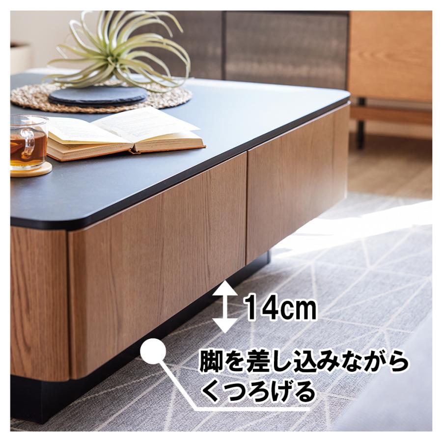 日本製 大容量 丸角 石目メラミン素材使用 リビングテーブル