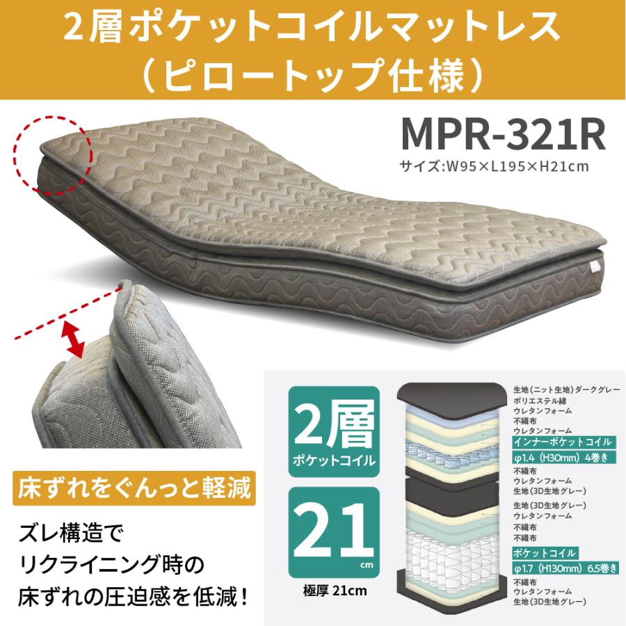 口コミプレゼント付 電動ベッド 介護ベッド 2モーター MFB-1202EHS MPR-321R 手すり メラミン マットレスセット シングル 高さ調整 フラット コンパクト