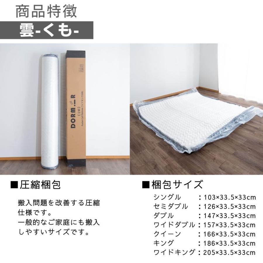 マットレス 雲 CUMO クイーン 幅160cm 圧縮梱包 高反発 ピロートップ