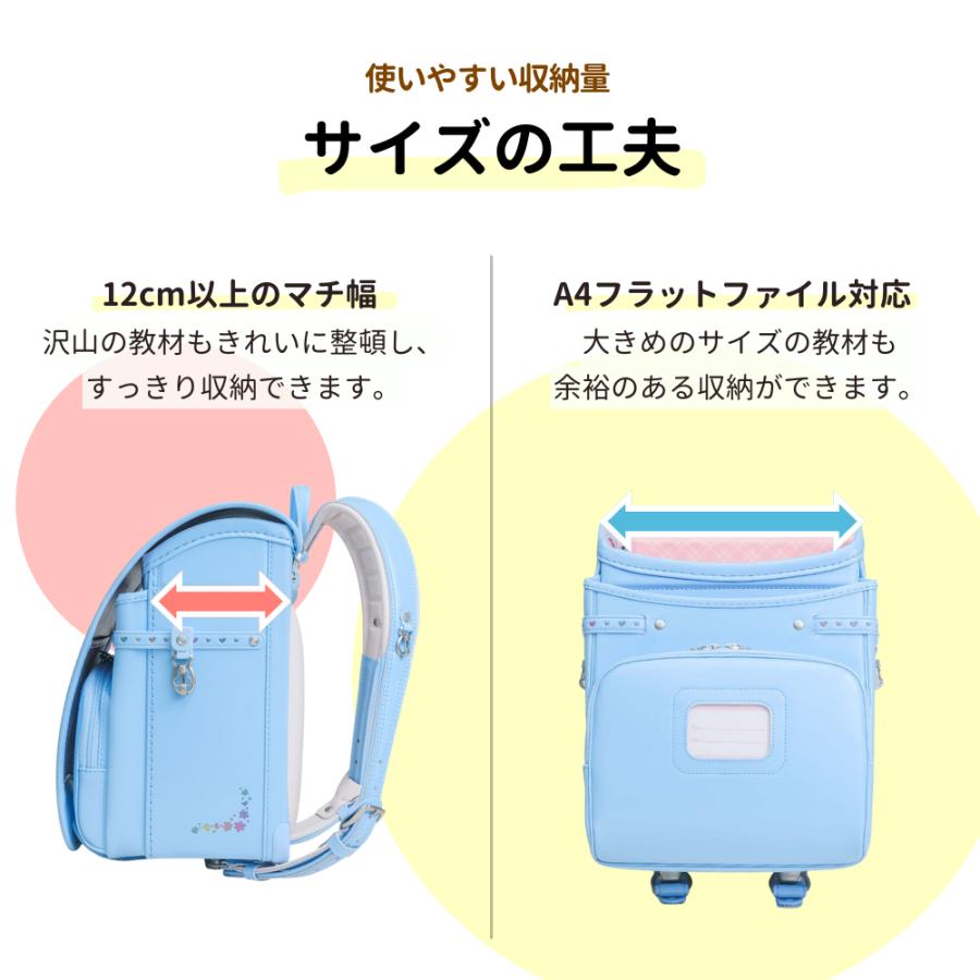 ランドセル くるピタ ふわりぃ ゆめいろガーデン 1kk5654k 2027 日本製 超ピカ 超軽量 軽い 軽量 女の子 人気 かわいい A4フラットファイル対応 6年保証の画像