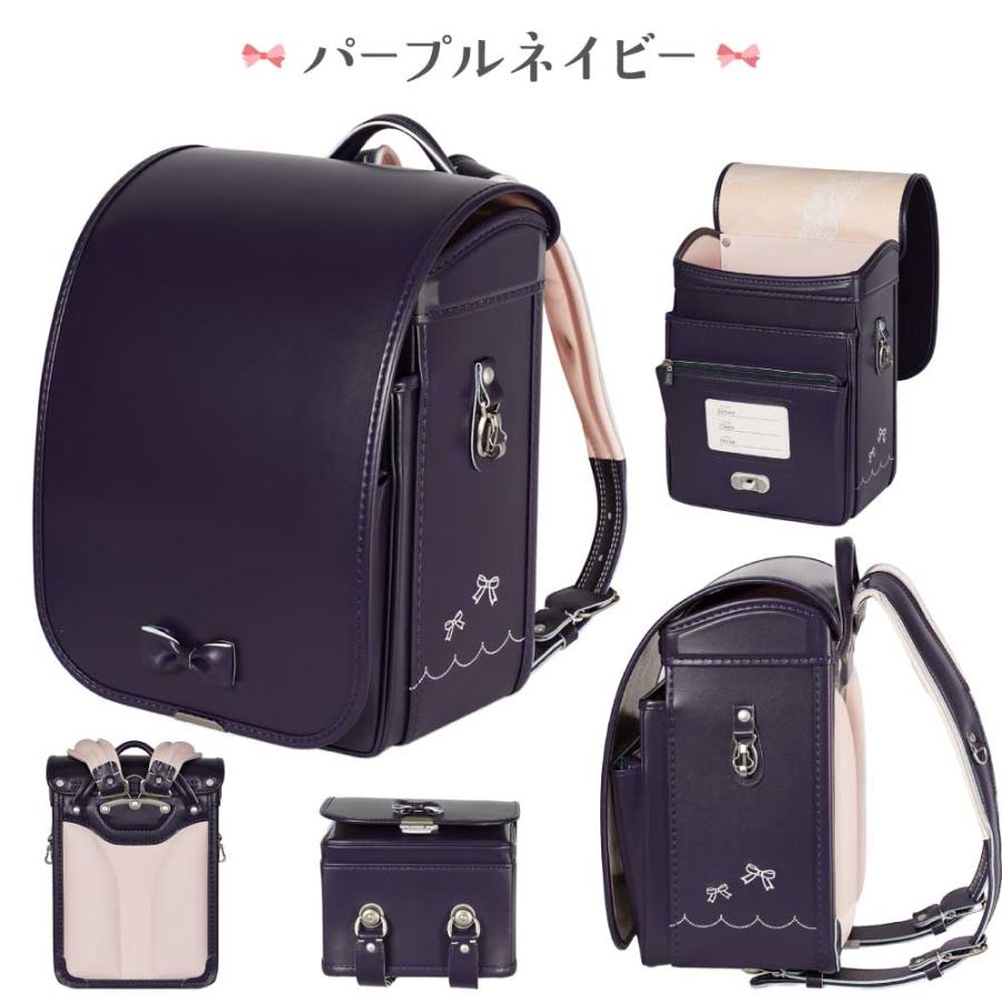 フィットちゃん ランドセル ピュアリボン PUR-042-C A4フラットファイル対応 日本製 自動ロック e-QUB型 らくふわベルト 軽い 女の子 刺繍 かわいい 6年保証の画像