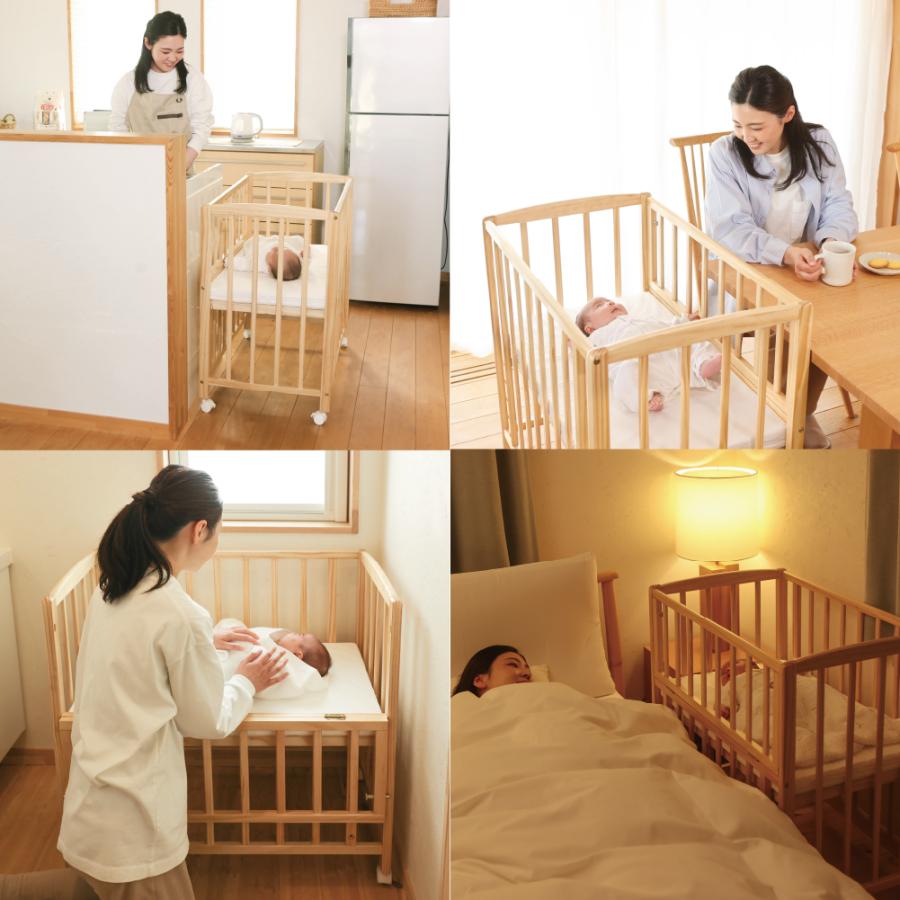 大和屋 特典付 ベビーベッド リビングコット 単品 敷きマットレス付