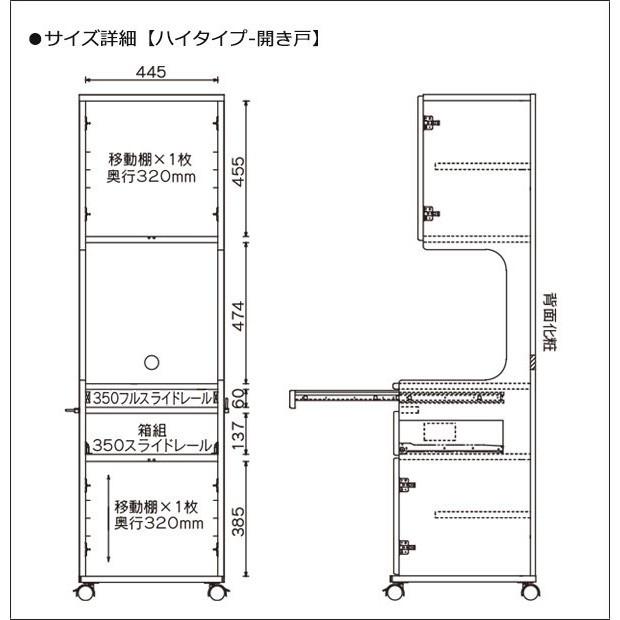 国産 日本製 床頭台 ハイタイプ 開き戸 キャビネット キャスター付