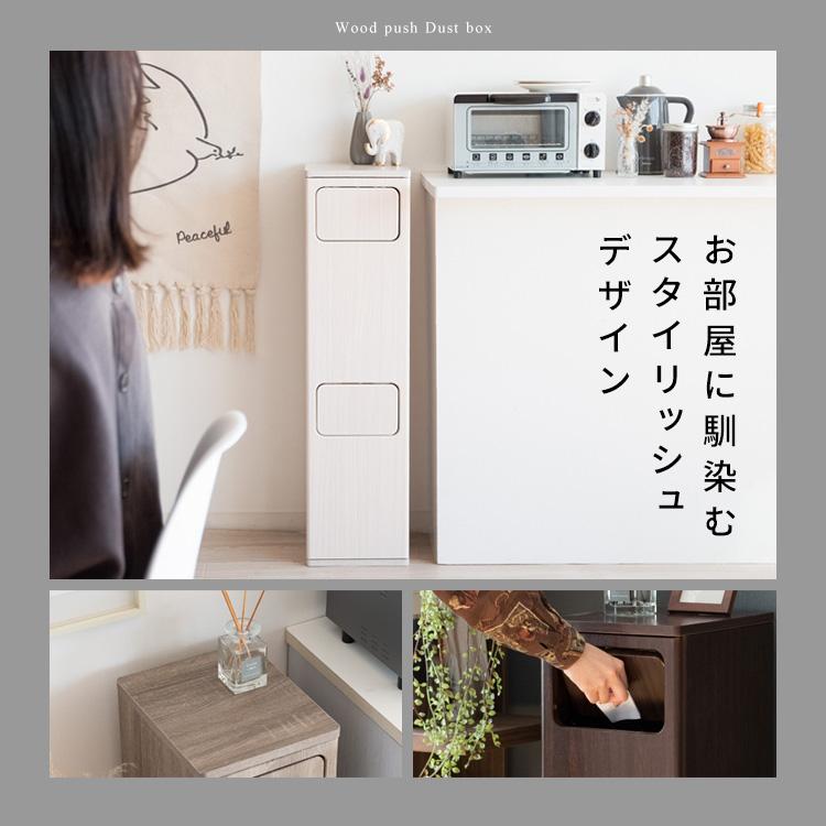 ゴミ箱 ごみ箱 ダストボックス 木目調 縦型 タテ 二段 スリム 幅25 DB-960 R 上下 分別 Empro エンプロー スタイリッシュ プッシュ式 扉付 省スペース 隙間収納 |  | 02
