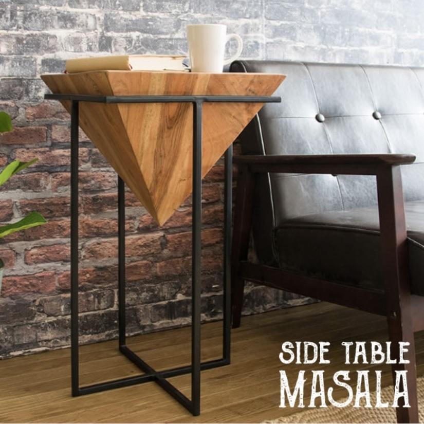 サイドテーブル ST-L640 花台 マサラ MASALA アカシア 天然木 アイアンフレーム スチール脚 デザインテーブル おしゃれ 北欧風 ソファテーブル スリム モダン