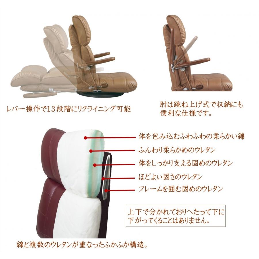 宮武製作所 座椅子 YS-C1364 日本製 肘付き ソフトレザー 蓮 360