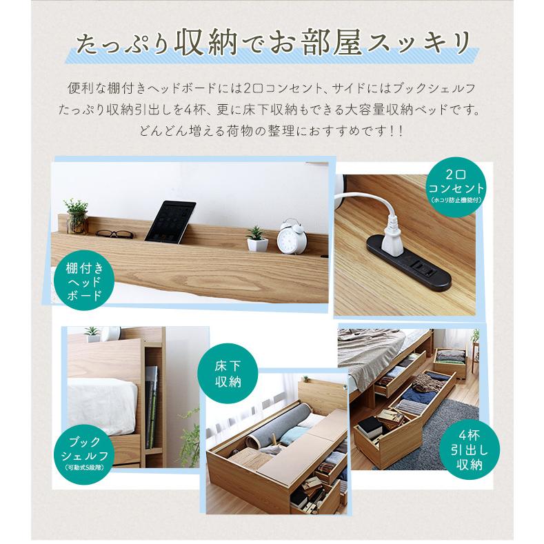 シングルベッド ベッドフレーム 薄型マットレスセット 収納付きベッド