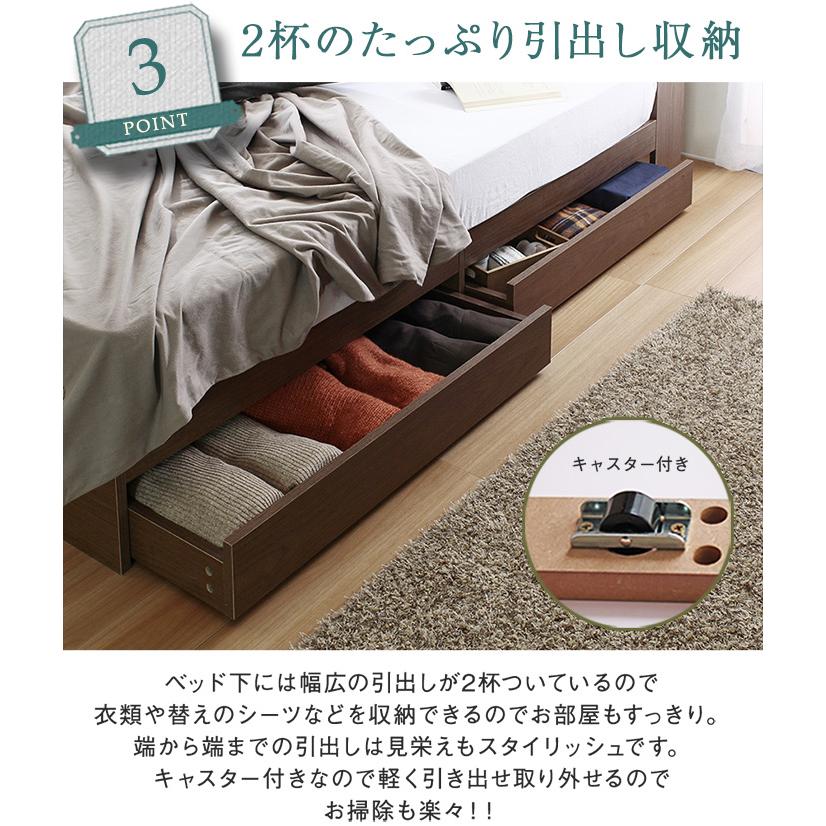 ダブルベッド フレームのみ 収納付きベッド ダブル USB付き