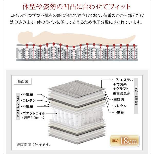 連結ファミリー 収納ベッド 国産カバーポケットコイルマットレス付き  シングル Aタイプ｜comodocrea｜19