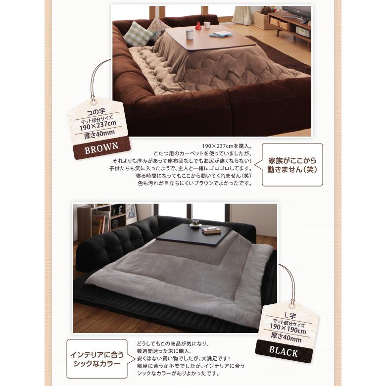 ソファ ローソファ こたつに合わせるフロアコーナーソファ L字 マット部分サイズ 190×190cm 厚さ40mm