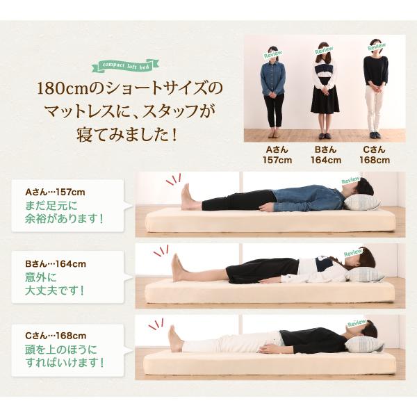 コンパクトロフトベッド スリムフィット 薄型抗菌国産ポケットコイルマットレス付き リネンセット シングル ショート丈｜comodocrea｜11